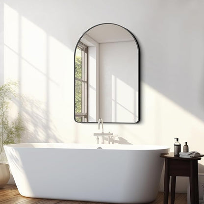 FORBATH Arched Bathroom Mirror 26x38 Inch, Bathroom Mirror Wall Mounted Modern Black Aluminum Alloy Frame Decor Dresser Mirror for Bedroom Living Room Entryway, Hanging or Leaning Against Wall