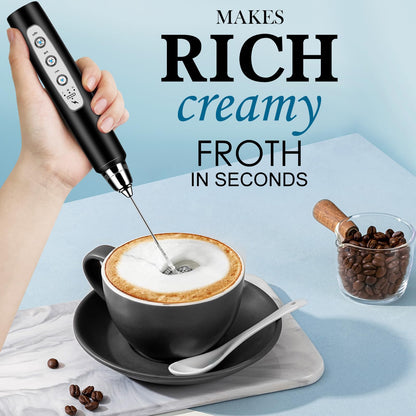 Milk Frother Handheld for Coffee, Electric Whisk 3 Speed Adjustable, Drink Mixer with Stainless 3 Whisks, Rechargeable Hand Frother Wand, Foam Maker for Latte Cappuccino Matcha Egg Silver