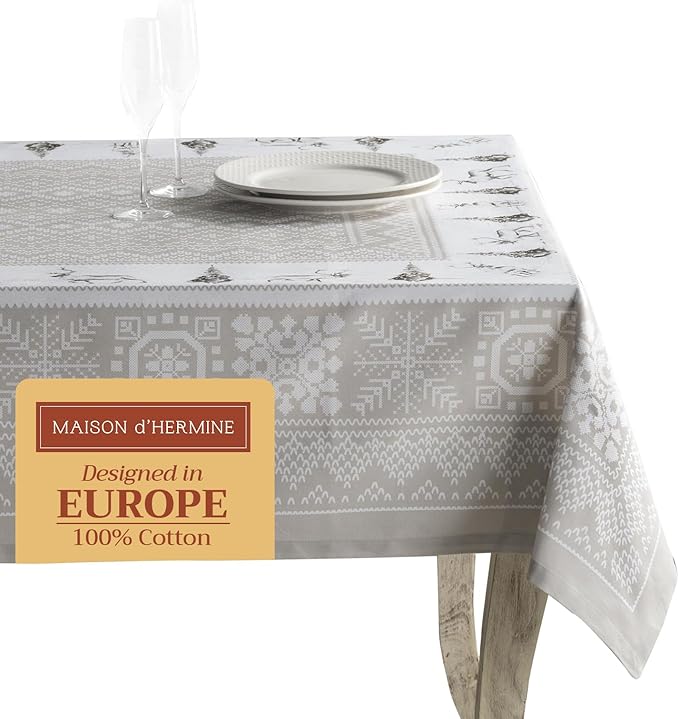 Maison d' Hermine Table Cloth Square Table 100% Cotton 60 x 60 Inches Fall Tablecloth Reusable Everyday Use for Thanksgiving Christmas Decorations Dining Farmhouse Party (Cozy Christmas)