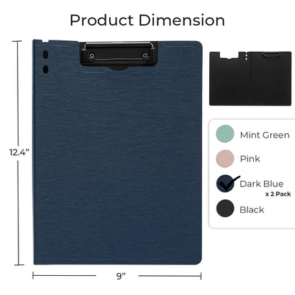 Y YOMA Clipboard Folder, A4 Foldable Plastic Clipboard with Metal Clip, 360° Rotating Cover, Waterproof Work Folder for Home, Office, School, Field Work, Outdoor - 2 Pack, Dark Blue