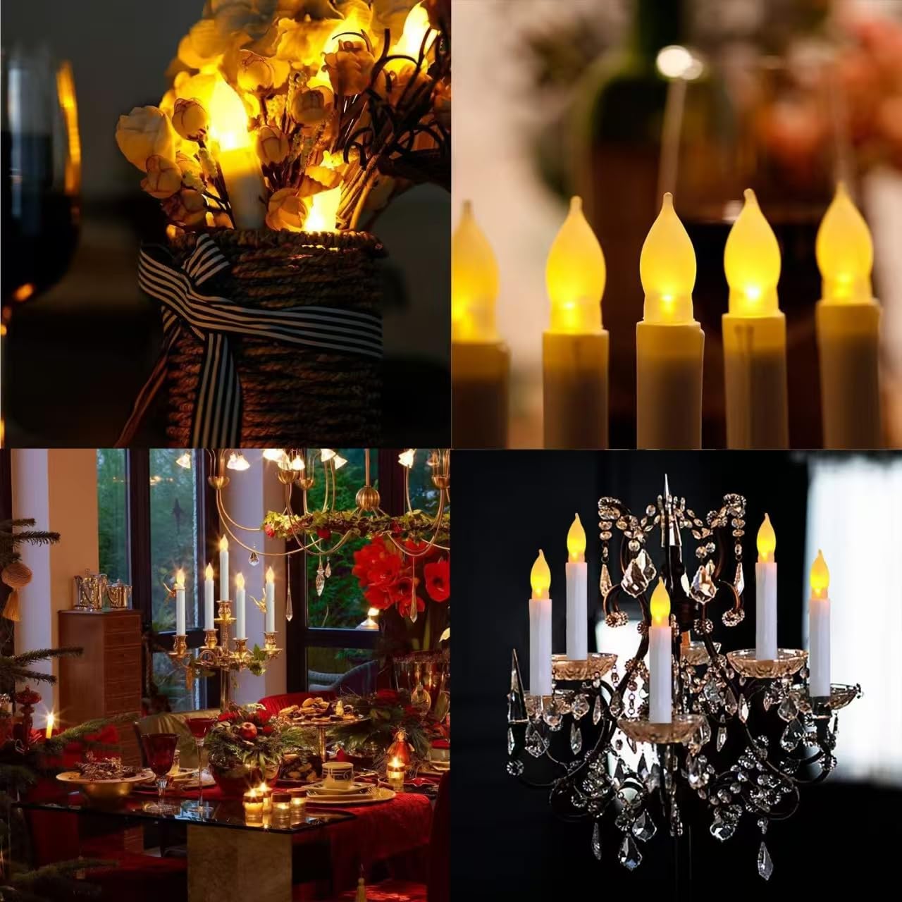Houdlee Pack of 24 Flameless Taper LED Candles - Battery Operated Flickering Ivory - Perfect for Wedding, Christmas, Parties - 6.5 Inch - White Plastic