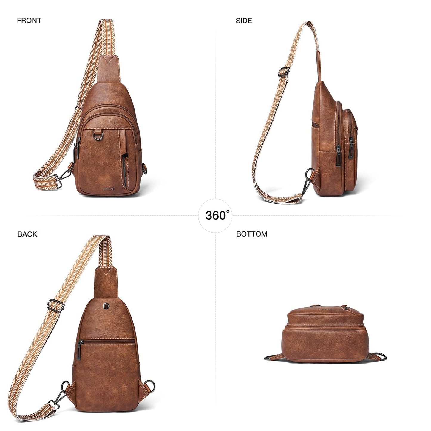 LATMAP 7L Sling Bag for Women Men Leather Small Sling Backpack Daypack Anti Theft Fanny Pack Crossbody Purse Travel, Brown