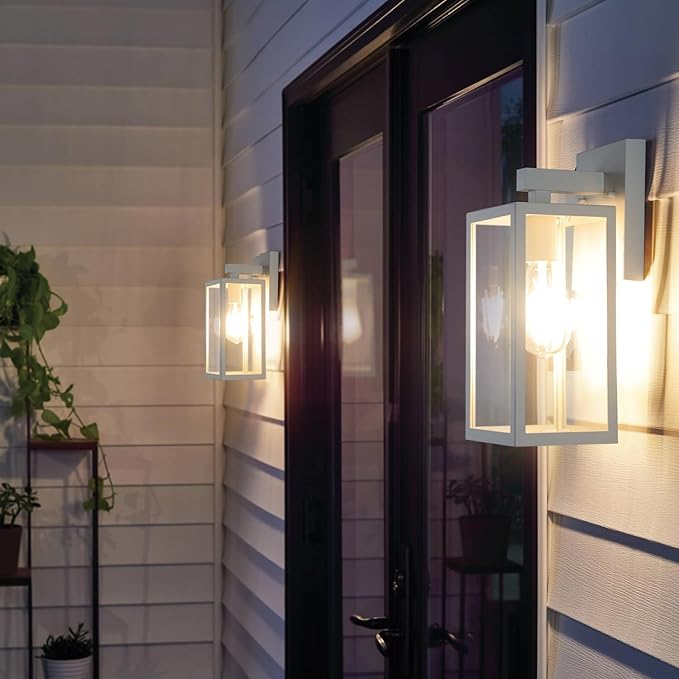 MAXvolador Outdoor Wall Sconce, Exterior Waterproof Lantern Light Fixtures, White Porch Light Toughened Glass, Anti-Rust E26 Patio Lighting, 2 Pack