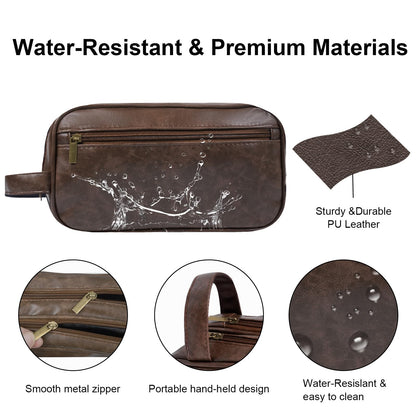 HEWTHM Mens travel toiletry bag Gift For Men, PU Leather Cosmetic Bag Water Resistant Dopp Kit Shaving Pouch Bathroom Toiletries Organizer(Coffee)