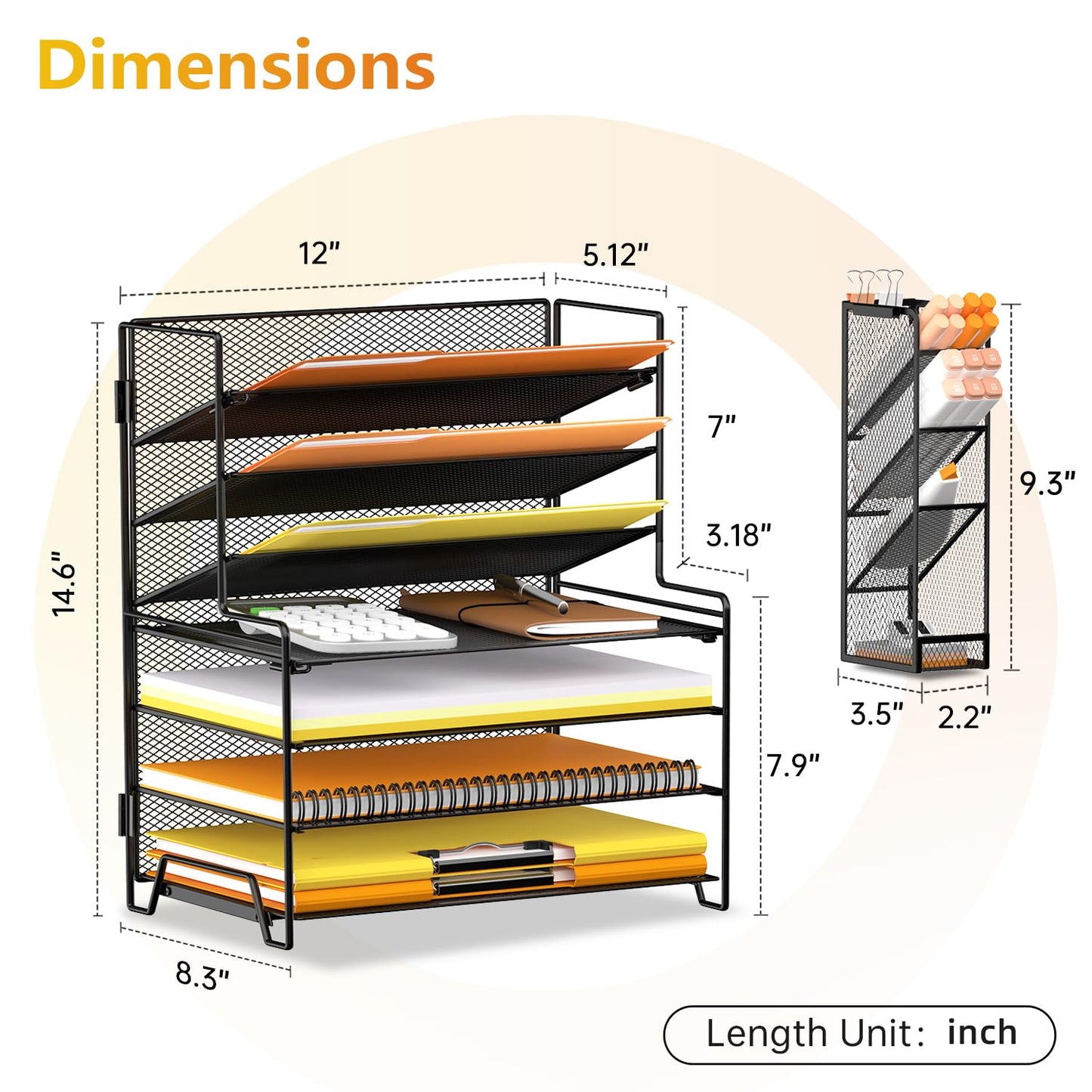 SUPEASY 7 Tier Desk Organizer, Desk File Organizer with Pen Holder, Paper Organizer for Desk, Desk Organizers and Accessories for Home Office School, Black