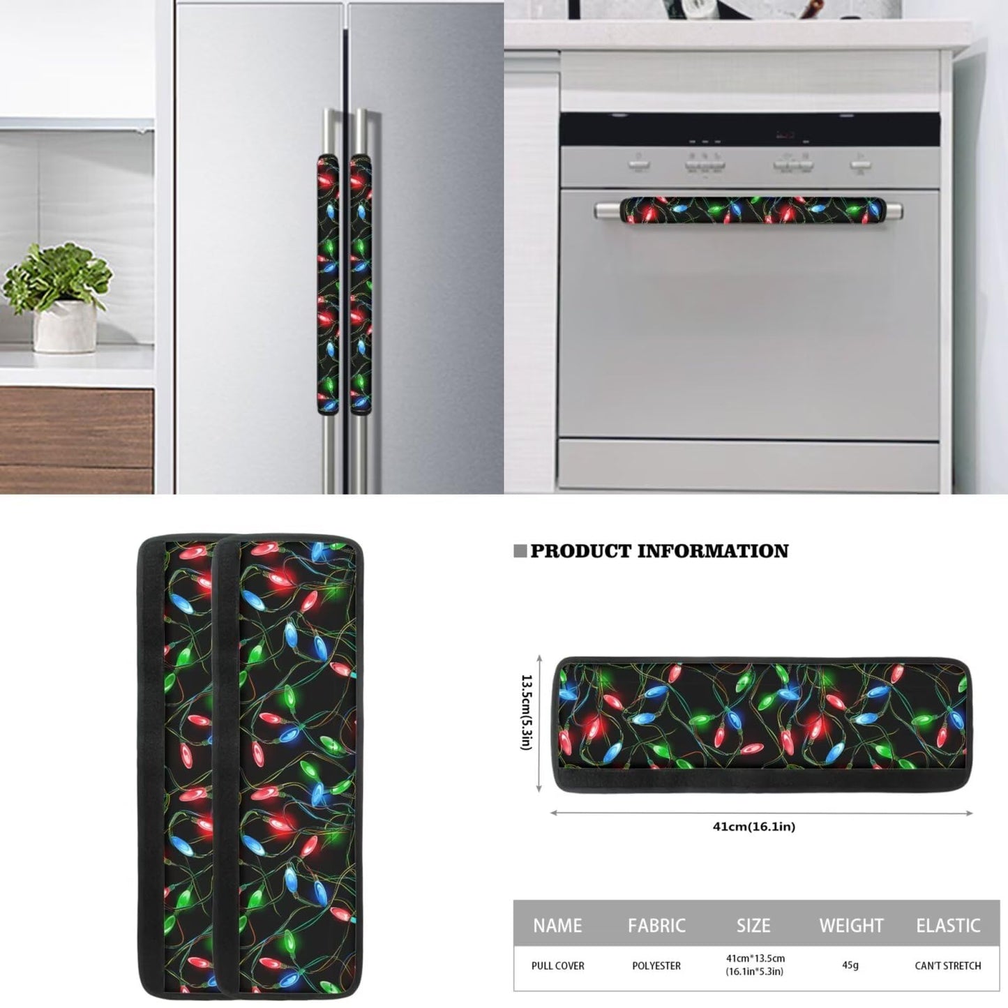 Yatixapu Refrigerator Door Handle Covers Pack of 6, Christmas Lights Washable Antiskid Protector for Fridge Oven Dishwasher, Keep Your Kitchen Appliance Clean from Smudges Food Stains