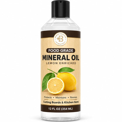 Food Grade Mineral Oil for Cutting Boards - 12 oz Lemon Enriched Butcher Block Oil & Wood Conditioner for Bamboo, Teak, Utensils, Marble, Soapstone, Restores & Protects, Made in USA