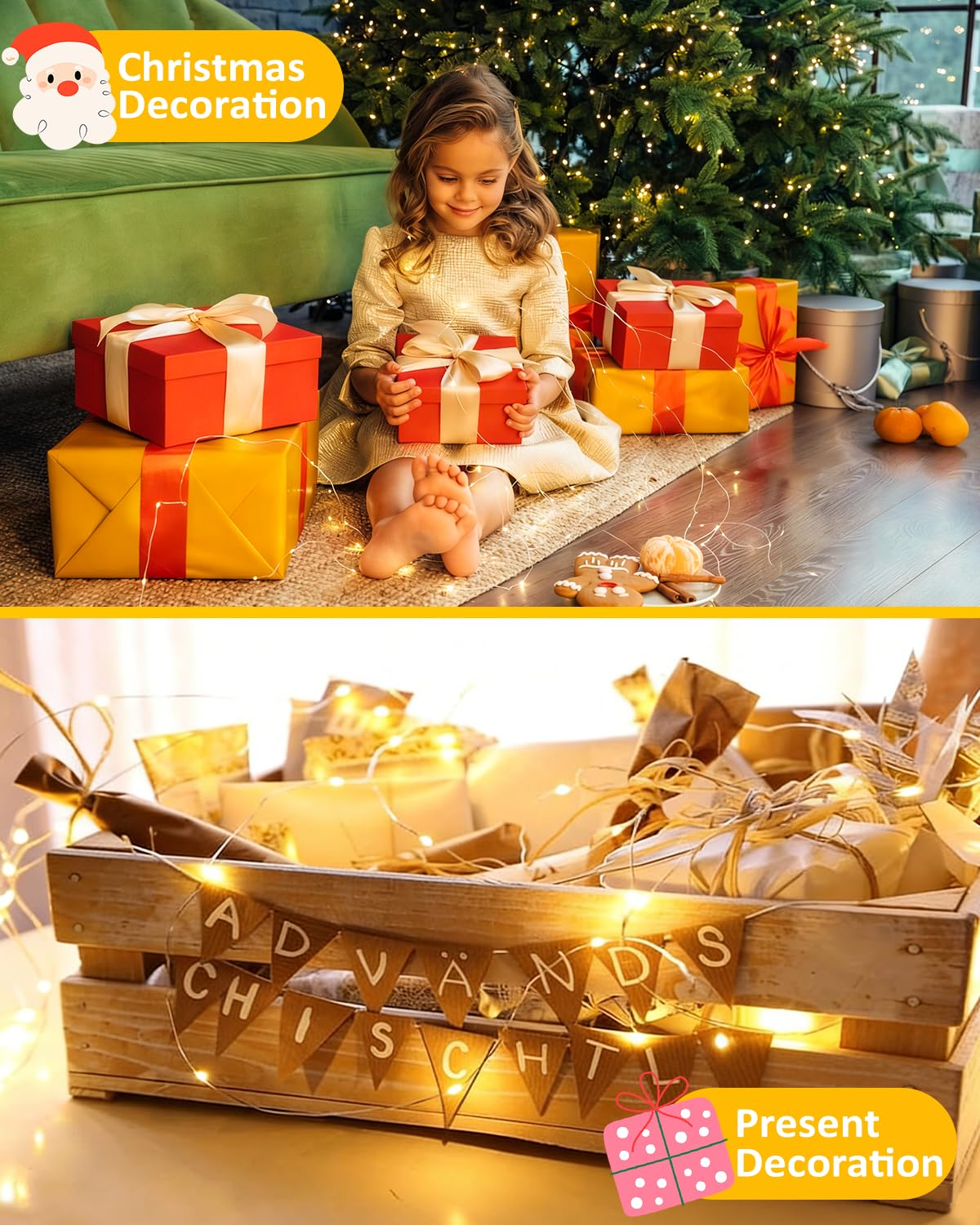 2 Pack 200 LED Fairy Lights Battery Operated with Remote, 8 Modes String Lights Indoor Outdoor, Cuttable Battery Light for Home Bedroom Wedding DIY Centerpiece Christmas Decorations (Warm White)