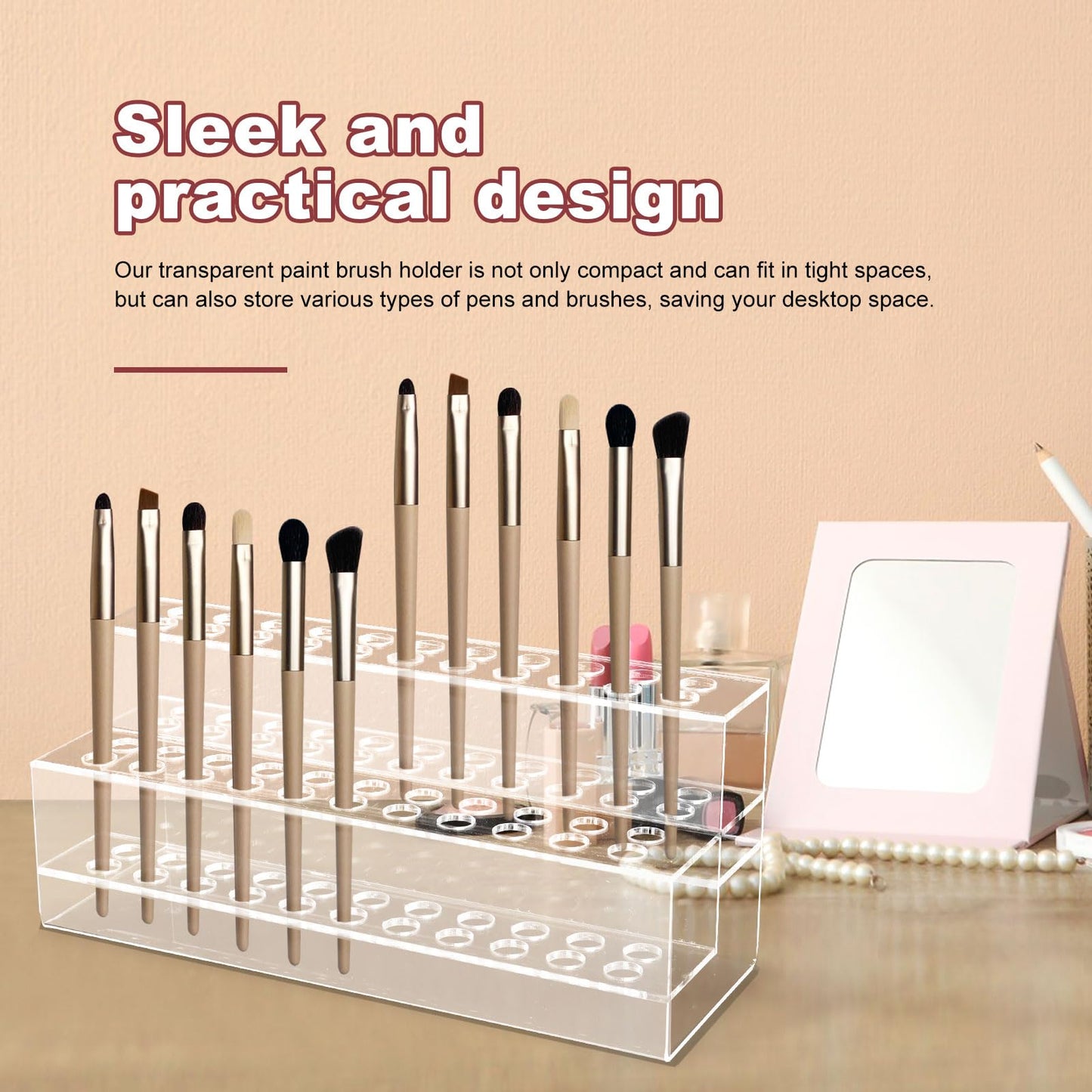 SBYURE Acrylic Pen Holder, 44-Slots Pen Display Stand Focal Pen Holder Beadable Pen Display Stand Rack Organizer for Home Office Desk School Supplies