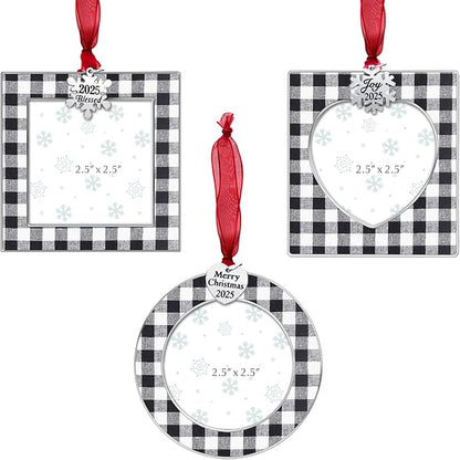 GUOER 3PCS Christmas Tree Ornaments Set Picture Frame Ornament Holiday Keepsake Gift Home Decor Christmas Decorations Xmas Gifts Pendant with 2.5” Photo Frame Insert (Black White 2025)
