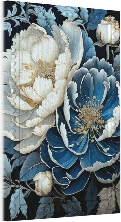 White Blue Flower Peonies Light Switch Covers No Device Wall Plate 1 Gang Decorative Blank Switchplate Electrical Faceplate for Farmhouse Living Bedroom Decor