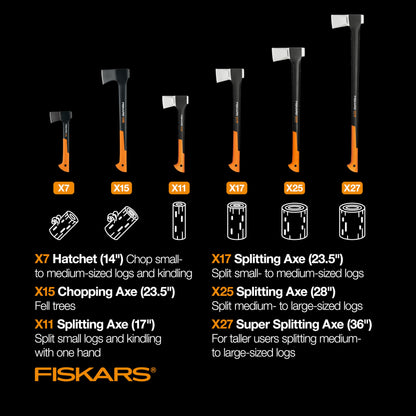 Fiskars X7 Hatchet Lightweight Wood Splitter for Small to Medium Size Kindling with Proprietary Blade and Shock-Absorbing FiberComp Handle, Lawn and Garden Tool, 14 inch, 1.5 pounds