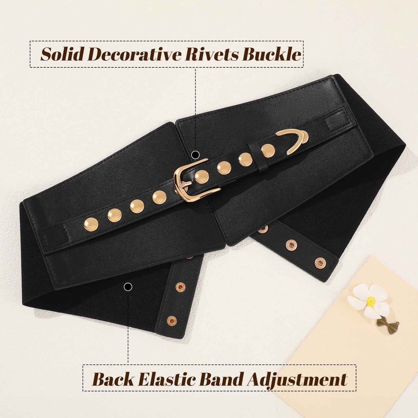 JKEEMI Wide Waist Belt Women Elastic Chunky Stretchy Elegance Belt with Gold Rivets Buckle for Daily Costume