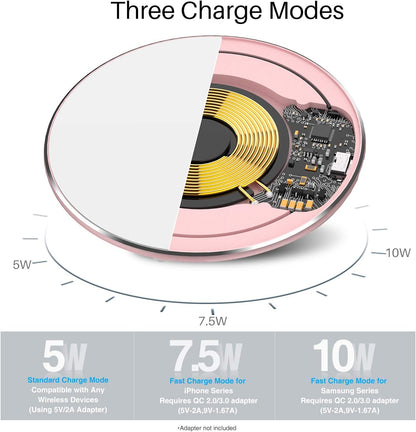 TOZO Wireless Charger 15W Max Fast Wireless Charging Pad Compatible with iPhone 16/16 Plus/16 Pro Max /15/14/13/SE/12 Series, Samsung Galaxy S24/S23/S22 Series (No AC Adapter), Matte Rose Gold