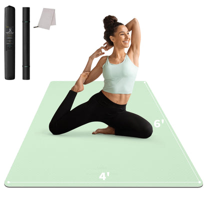 CAMBIVO Large Yoga Mat (6'x 4'), Extra Wide Workout Mat for Men and Women, 1/3 &1/4 Thick Exercise Fitness TPE Mat for Home Gym, Yoga, Pilates, Workout (Mint Green), 6mm