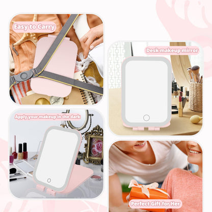 Travel Makeup Mirror, Portable Mirror with 3 Adjustable Light Settings, USB-Rechargeable Vanity Mirror with Lights，Gift for Women and Girls