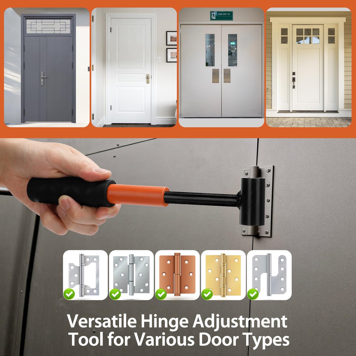 Door Hinge Adjustment Tool Kit, 4 in 1 Hinge Gap Adjusting Wrench Set for Residential and Commercial Use, Door Gap Adjustment Tool, Heavy Duty Door Hinges Repair Wrench with Rubber Grip
