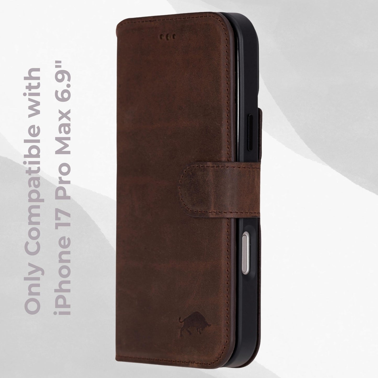 VENOULT Full Grain Genuine Leather Wallet Case for iPhone 17 Pro Max, 4 Card Holder Folio Cover, Business Style, Man or Women, Compatible with MagSafe, RFID Protected, Handmade (Vintage Brown)
