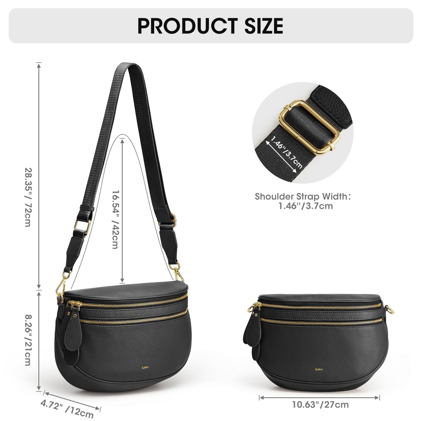 Kattee Crossbody Bag Bum Bags for Women, Leather Fanny Packs Belt Bag, Spacious Sling Purses for Women with RFID Blocking, Black