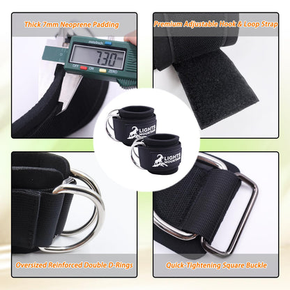 Lights Mountain Wrist Cuffs for Cable Machine Attachments – Adjustable Padded Straps with Dual D-Rings for Forearm, Arm & Rehab Training