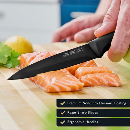 Home Hero Kitchen Knife Set with Sharpener - High Carbon Stainless Steel Knife Block Set with Ergonomic Handles (20 Pcs - Acrylic Black)