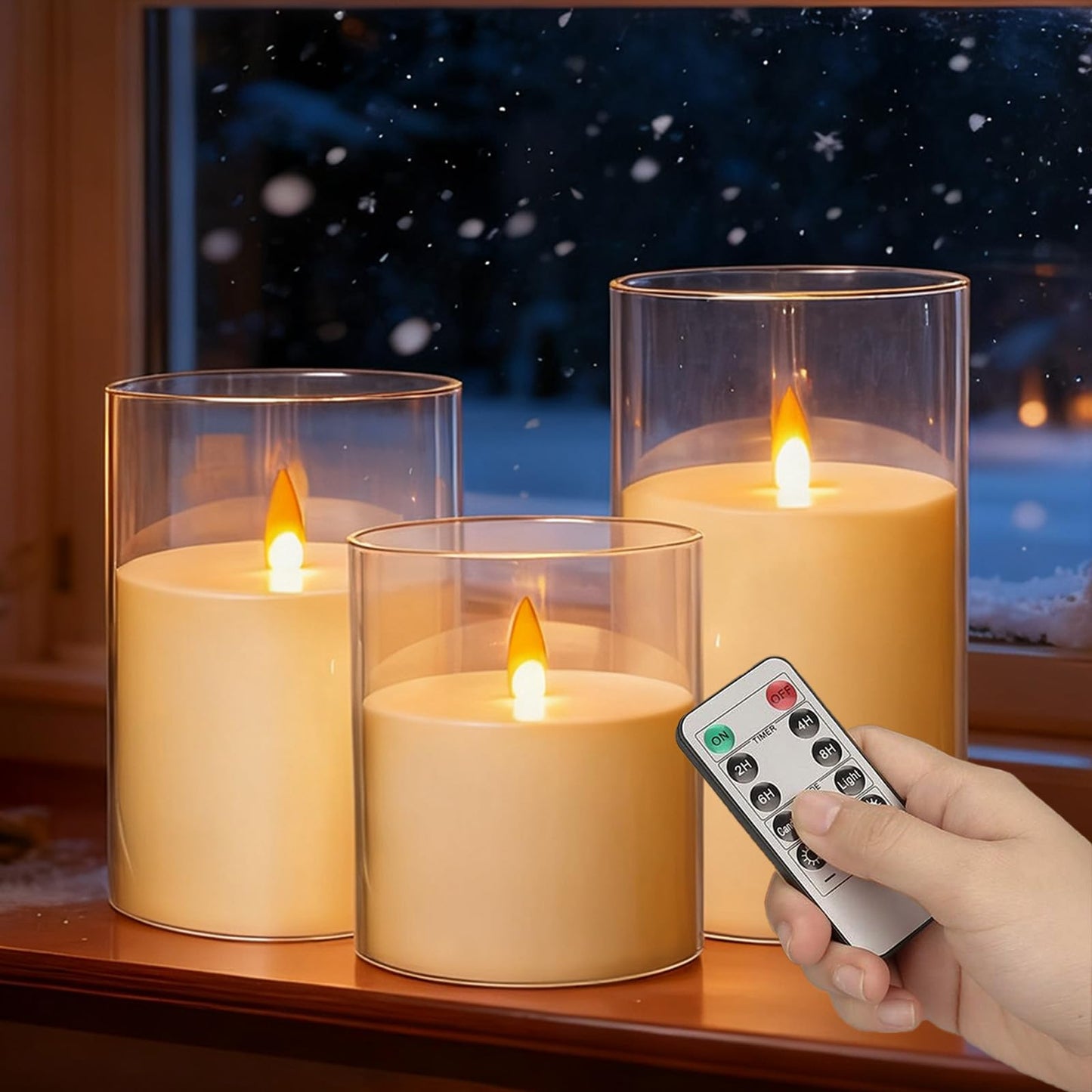 Eynshoo Flameless Candles with Remote&Timer - Realistic 3D Flickering Flame LED Battery Operated Candles, Warm White Light for Home Decor, Christmas, Wedding, Party, and Holiday Decoration