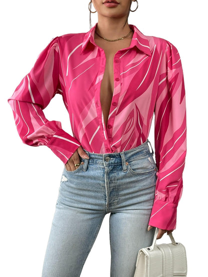 Zeagoo Womens Shirts Button Down Printed Lantern Long Sleeve Blouse Fashion Casual Tops 2025