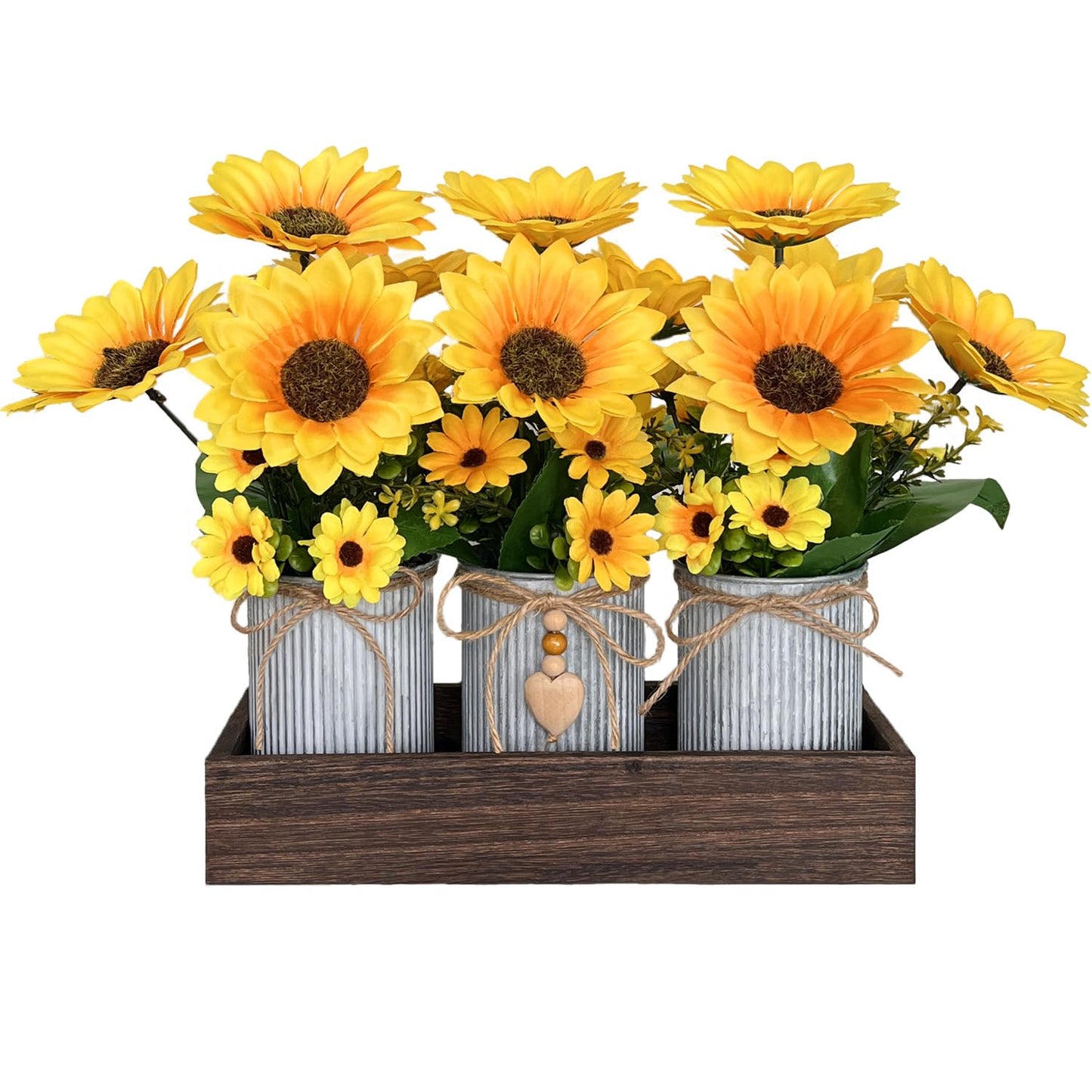 HEMYLU Sunflowers Artificial Flowers Decorations, Sunflower Table Centerpieces for Wedding, Artificial Flower Arrangement Farmhouse Décor for Dining Room, Living Room, Coffee Table, Study Desk