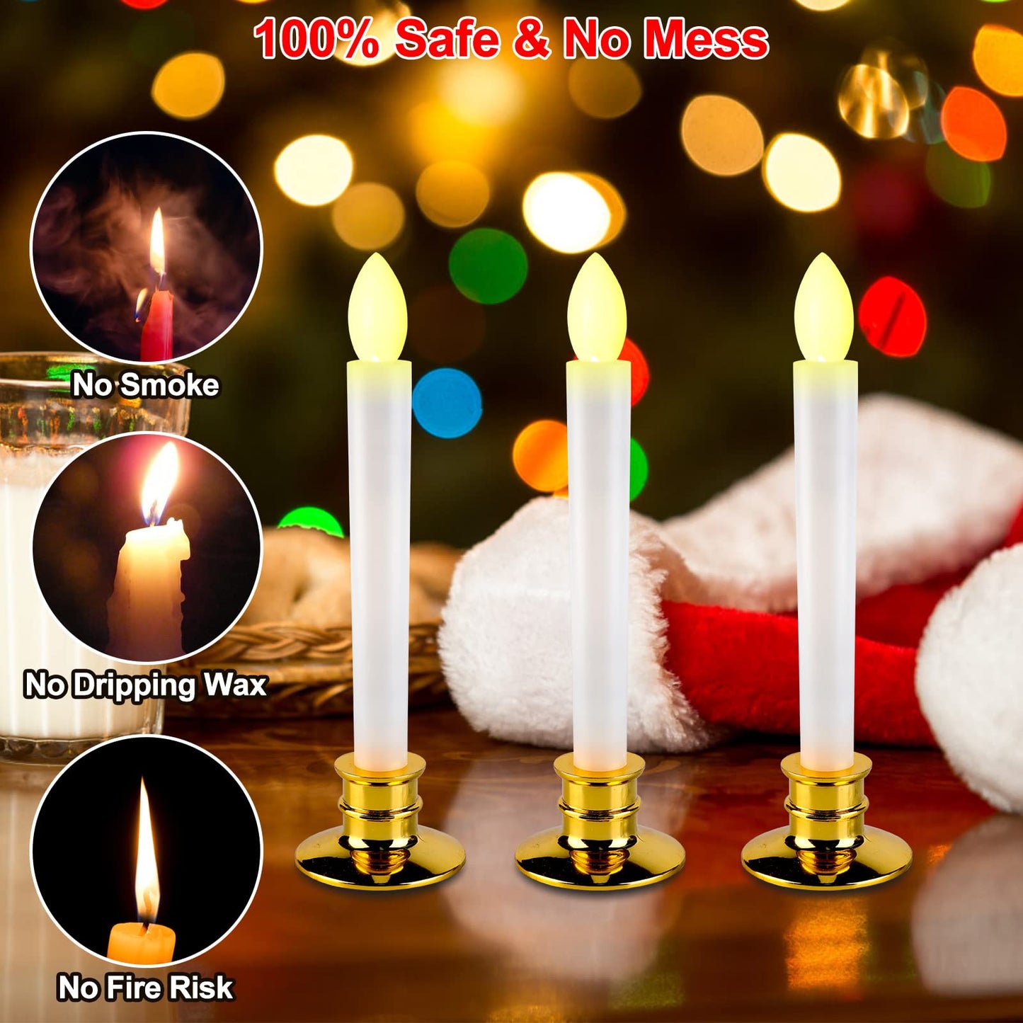 HINZER 8PCS Christmas Window Candles with Timer Remote Battery Operated Candles LED Lights Christmas Decorations Electric Flickering Window Lights for Home Decor