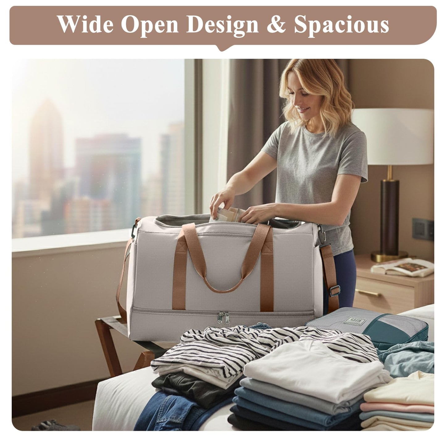 Extra Large Travel Duffle Bag with Shoe Compartment & Toiletry Bag, XL Weekender Bags for Women, Carry On Overnight Bags for Gym Sports, Water-Resistant Hospital Bag for Labor and Delivery