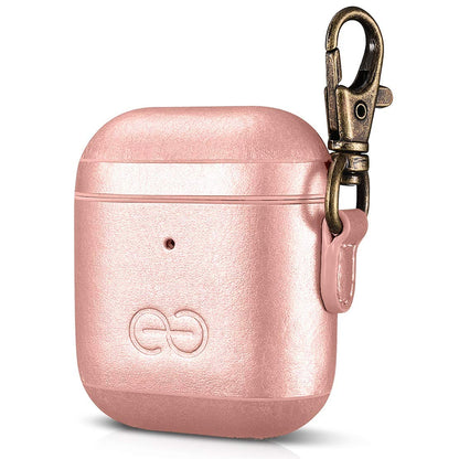 Dreem Om Case Cover with Keychain Clip Compatible with AirPods 1 & 2, Vegan Leather Airpods Case for Men & Women, Luxury Earbuds Accessory for Apple iPhone - Rose
