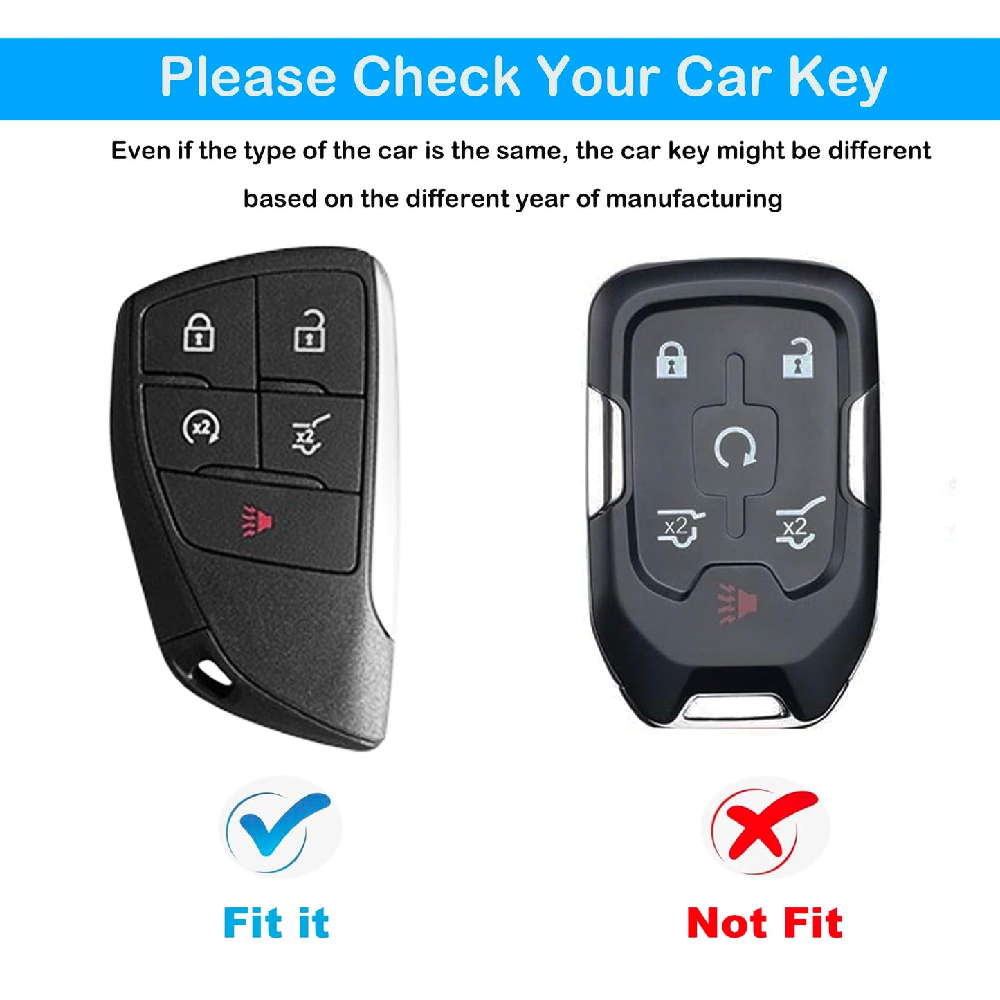 Leather Key Fob Cover for Chevy, Retro Smart Fob Protection Case Compatible with 2021 2022 2023 2024 2025 Chevy Tahoe Suburban GMC Yukon Denali Sierra Silverado Buick (Black, 5 Buttons)
