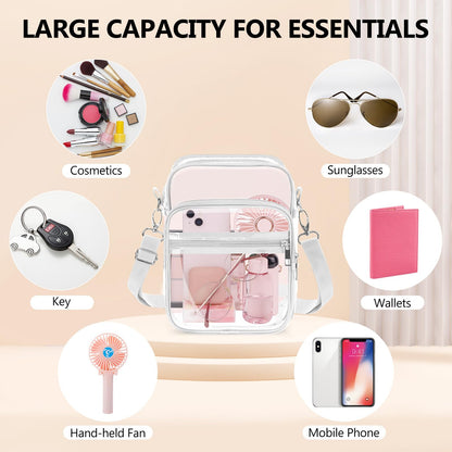 Blvornl Clear Crossbody Bag with Adjustable Shoulder Strap, Stadium Approved PVC Purse Bag, Messenger Bag