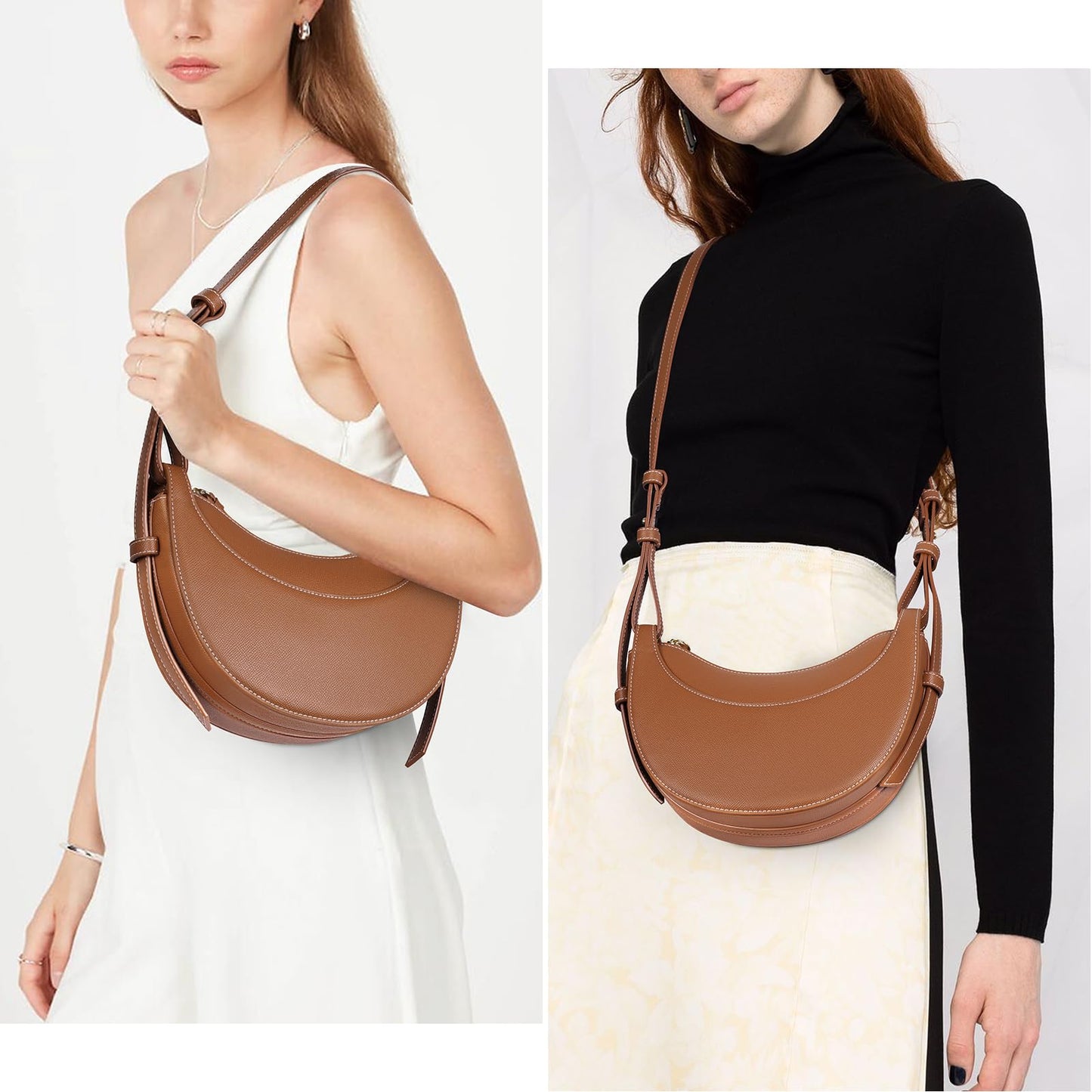 Faux Leather Saddle Bag for Women Shoulder Bag Crescent Purse Trendy Crossbody Purse Hobo Handbag