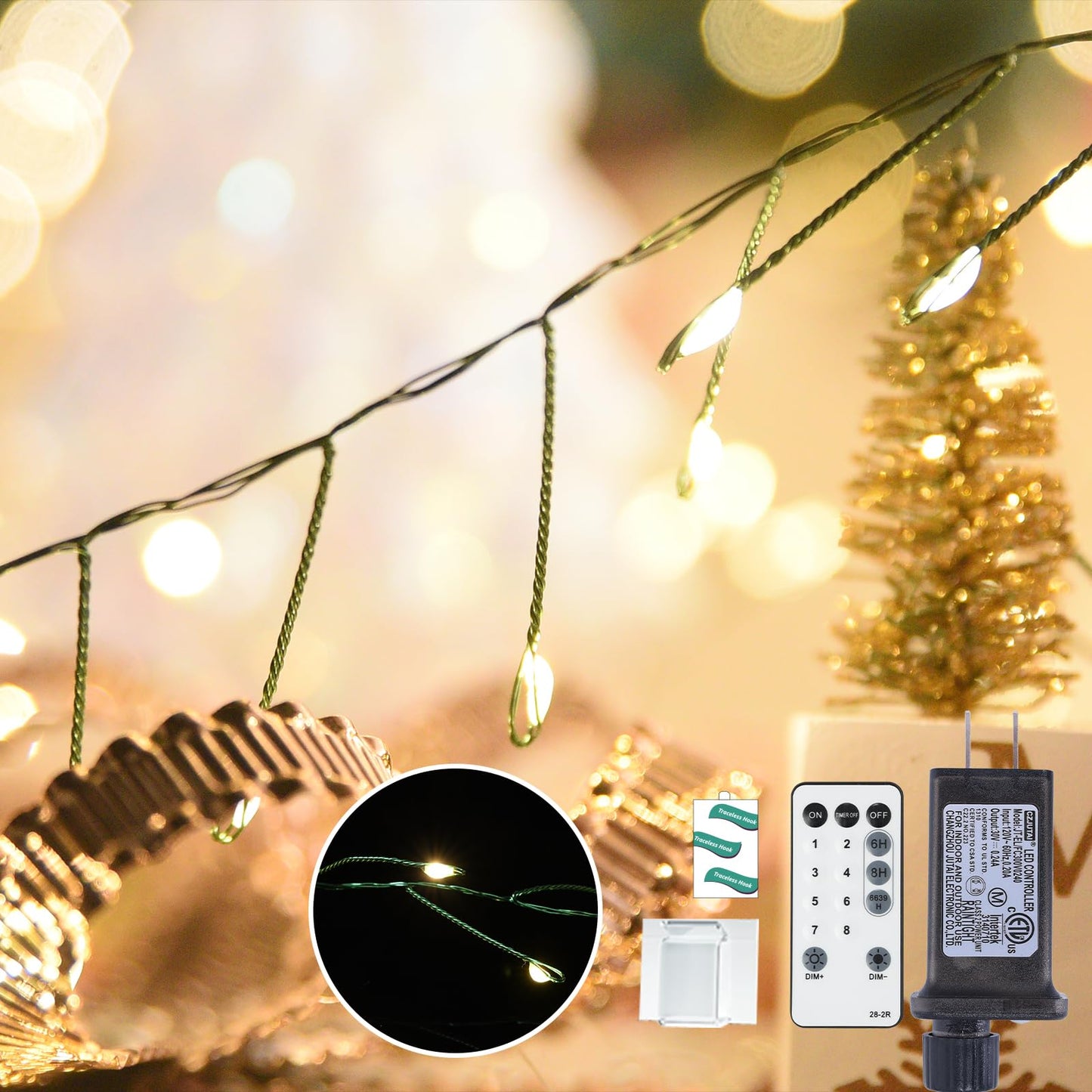 Lycklig Fairy Lights Plug in 65Ft 1000LED Warm Christmas Garland Lights with Timer Remote Waterproof Firecracker Twinkle Cluster String Light for Bedroom Wreath Party Wreath Tree Decor Green Wire