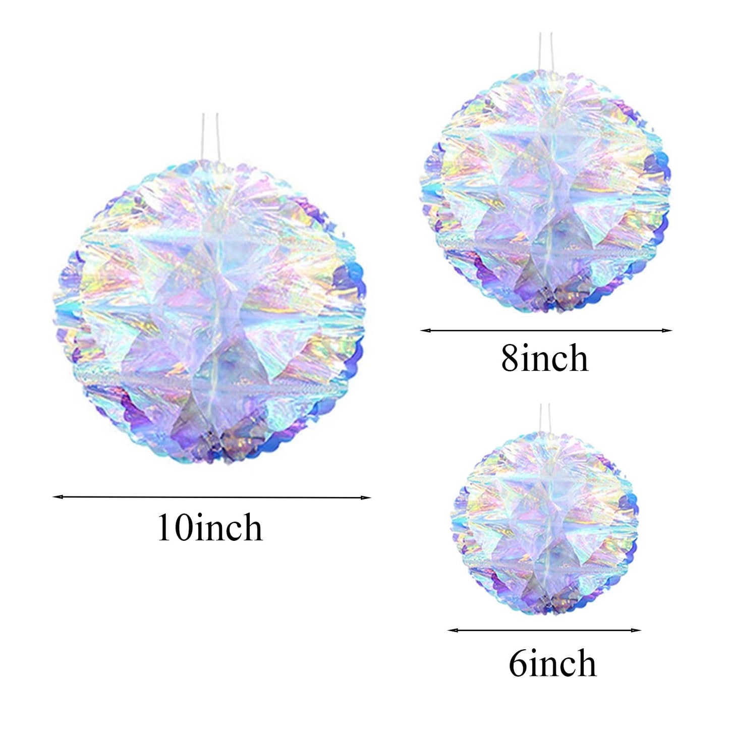 Hanging Decorations Iridescent Honeycomb Ball Foil Ceiling Hanging Folding Rainbow Shine Party Ornaments for Bridal Shower Wedding Birthday Frozen Theme Party Decoration