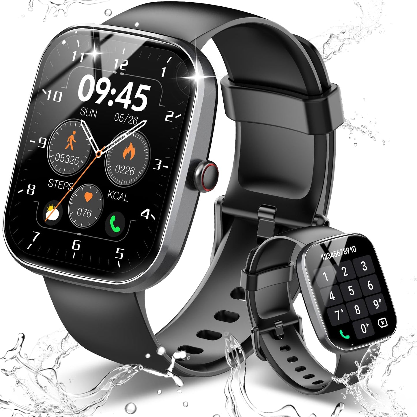 1.91" HD Screen Smartwatch for Men Women(Answer/Make Call), Fitness Watch with Heart Rate/Sleep Monitor/Steps Monitor, IP68 Waterproof Activity Trackers, Black