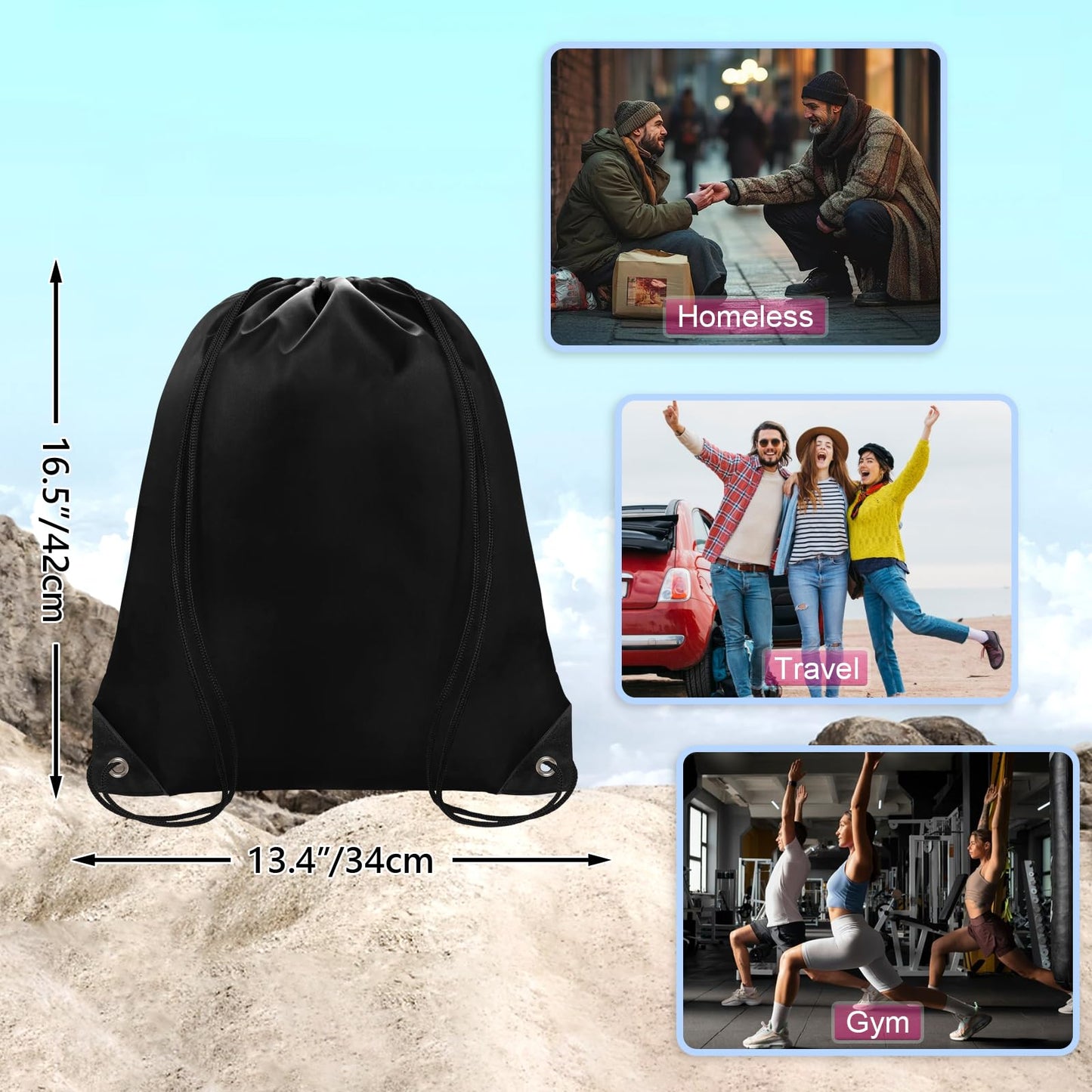 Grneric Drawstring Backpack Bulk 42 Pcs String Backpack Drawstring Bags Cinch Bag Sackpack for Men Women Gym (Black)
