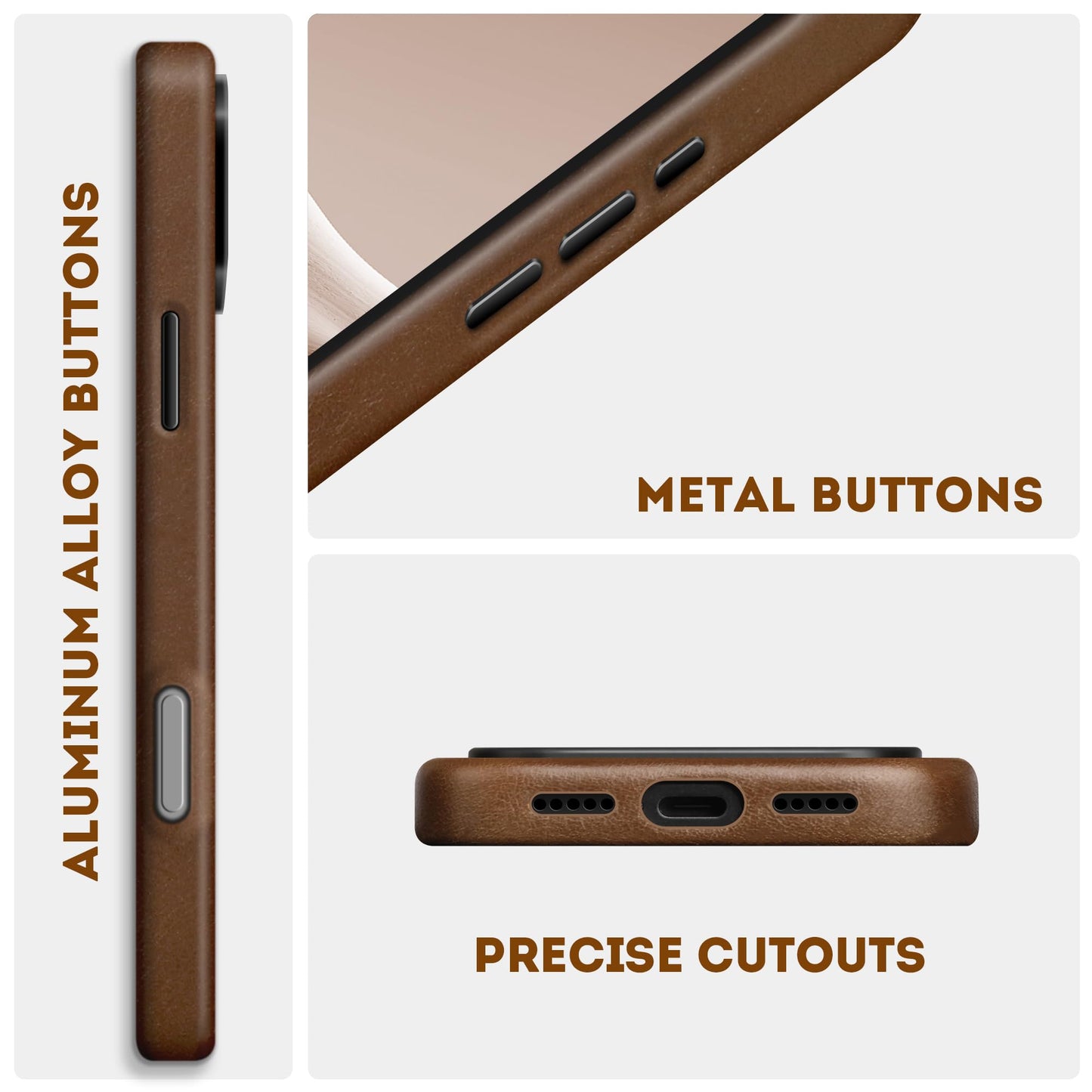 kingflag Genuine Leather Case for iPhone 17 Pro Max 6.9 inch, Oil Wax Full-Grain Leather, Compatible with MagSafe, Metal Buttons and Camera Bezel (Rustic Brown)