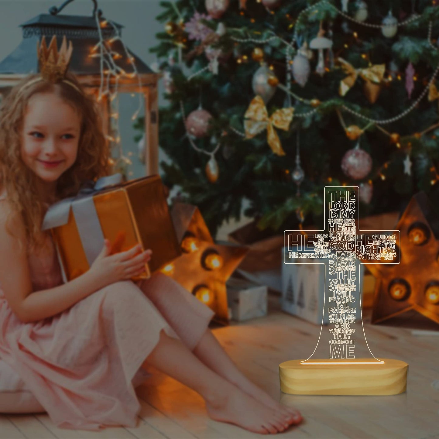 Jesus Cross 3D Night Light, Christian Gifts for Boys Girls, Christmas Gift Warm White Wooden Handmade, The Lord Desk Lamps Room Home Decor Xmas Birthday Easter Cross Gifts