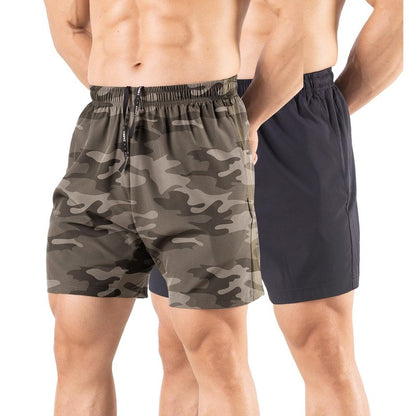 Gaglg Men's 5" Running Shorts 2 Pack Quick Dry Athletic Workout Gym Shorts with Zipper Pockets Black/Camouflage,Medium