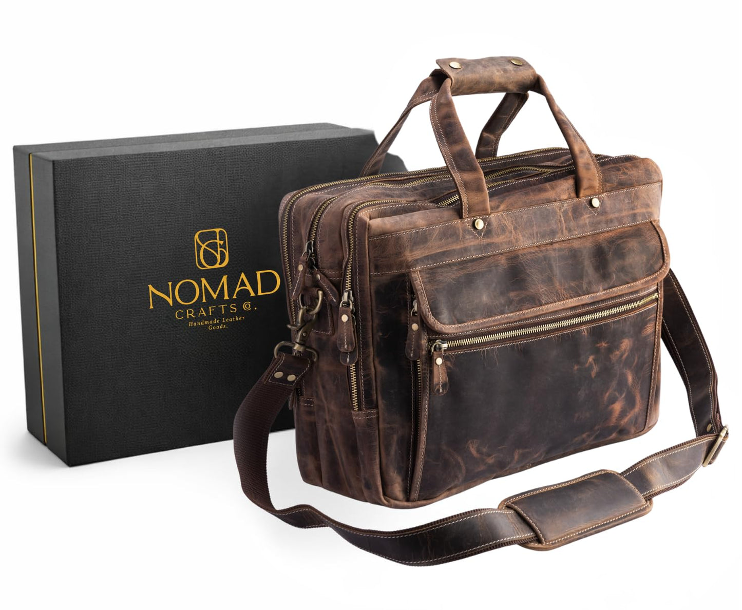 Brown Leather Messenger Bag for Men, Genuine Leather Briefcase Fits 15 Inch Work Satchel for Office, Business, and Travel Use