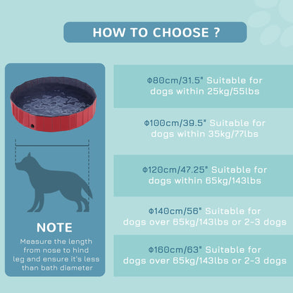 PawHut Foldable Pet Swimming Pool, Portable Dog Bathing Tub, 12" x 63" Plastic Large Dog Pool for Outdoor Dogs and Cats, Red