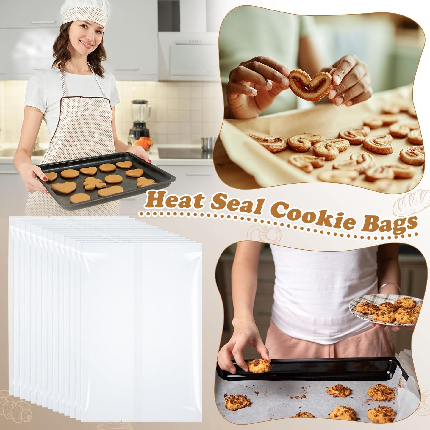 Yexiya 200 Pcs 4 x 6" Clear Heat Seal Cookie Bags Cellophane Cookie Bags Flat Edge for Treat Chocolate Candy Dessert Snack Packs 4th of July Back to School Wedding Birthday Party Gift Giving
