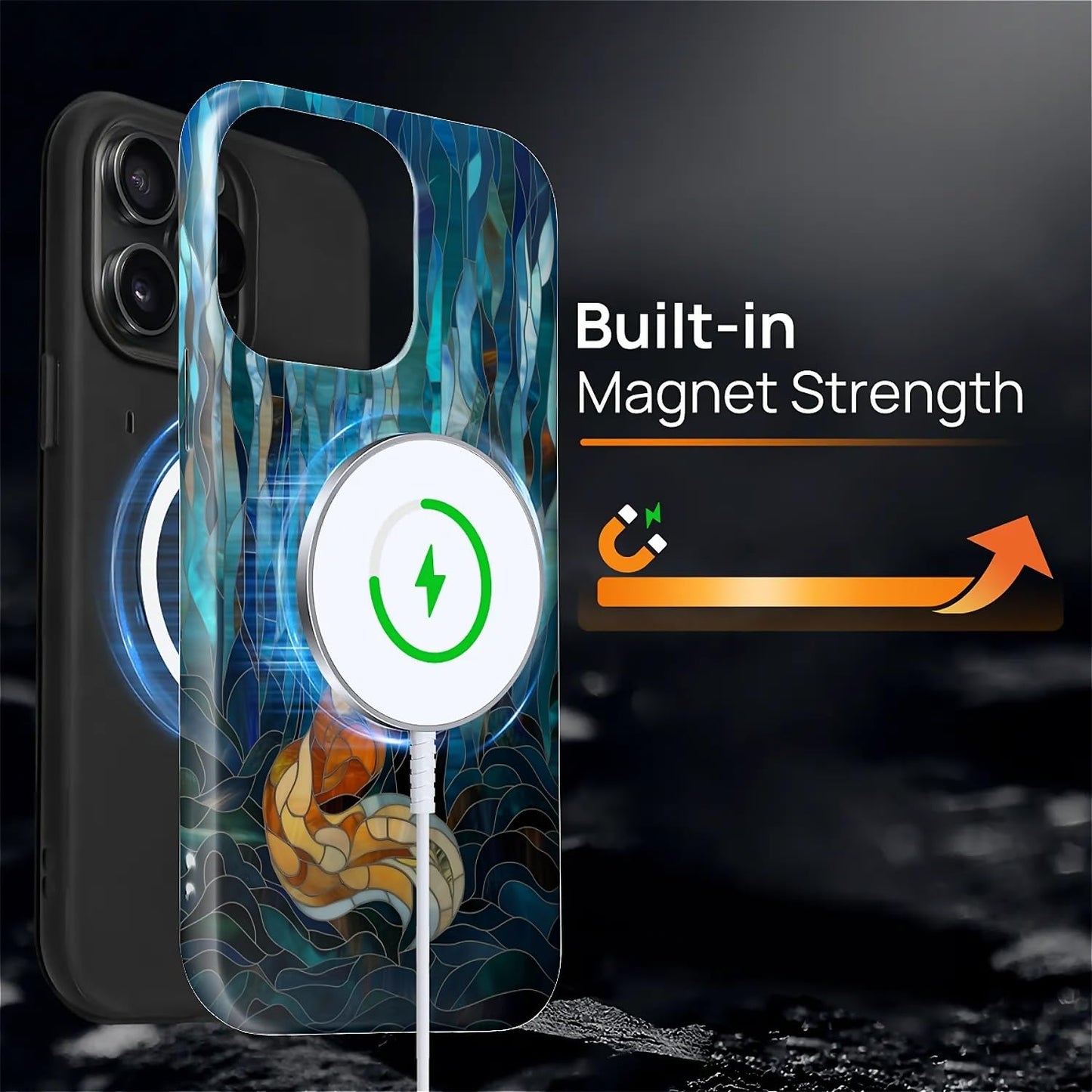 SKAMIX Magnetic Phone Case for iPhone 15 Pro Max,Compatible with MagSafe,Durable 2 Layers Full Covered Shockproof Protective Cover-Glassy Forest Fox