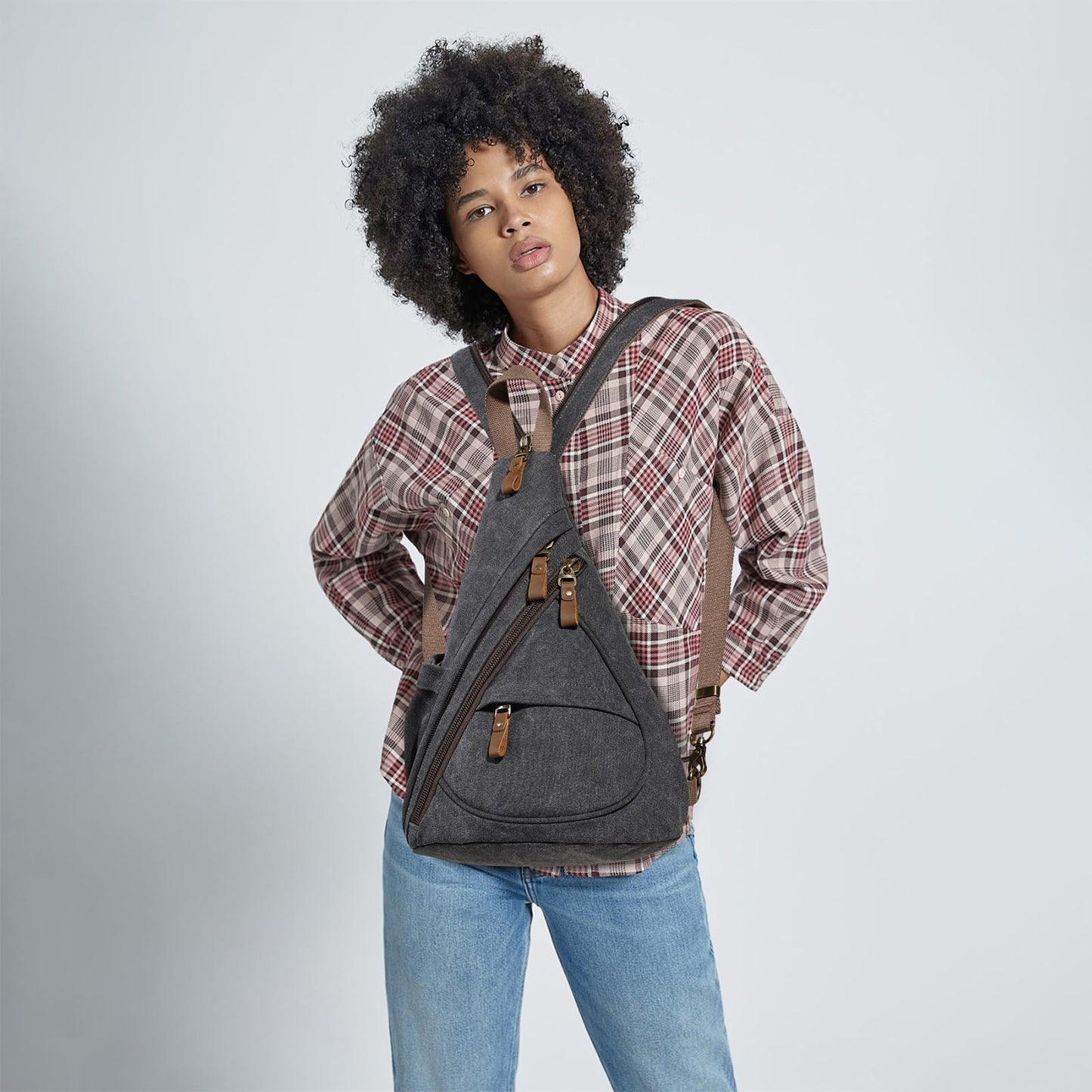 KL928 Canvas Sling Bag - Small Crossbody Backpack Shoulder Casual Daypack Rucksack for Men Women(Large Version,Black)