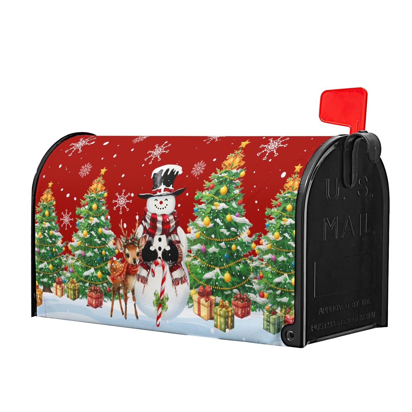 Anyako Christmas Snowman and Green Tree Mailbox Cover Snowflakes Red Mailbox Covers Magnetic Standard Size 21" X 18" Winter Xmas Mailbox Wrap Post Letter Box Cover Decor for Home Outdoor Yard Garden