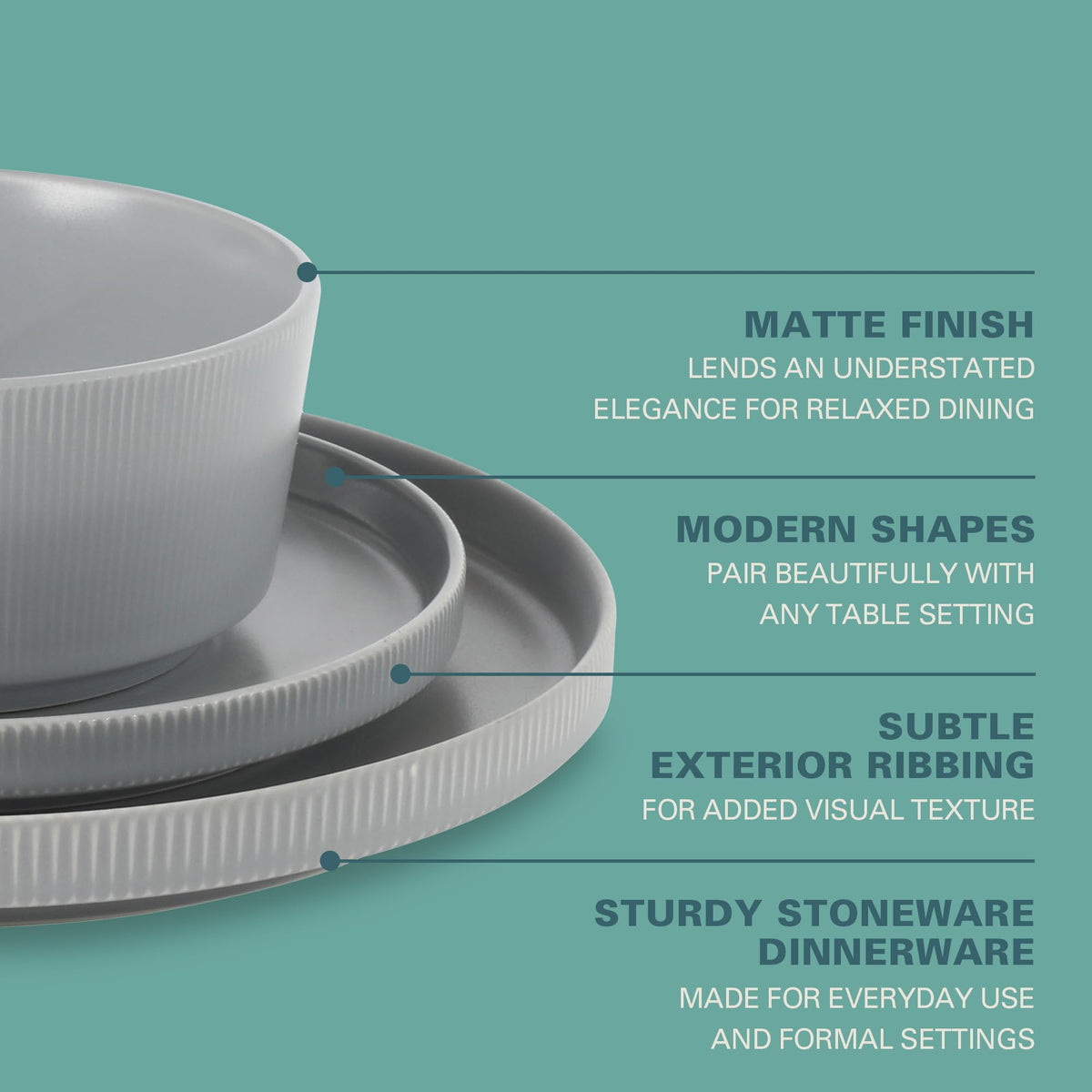 Gibson Home Queenslane 16 Piece Double Bowl Plates and Bowls Dinnerware Sets - Matte Blue