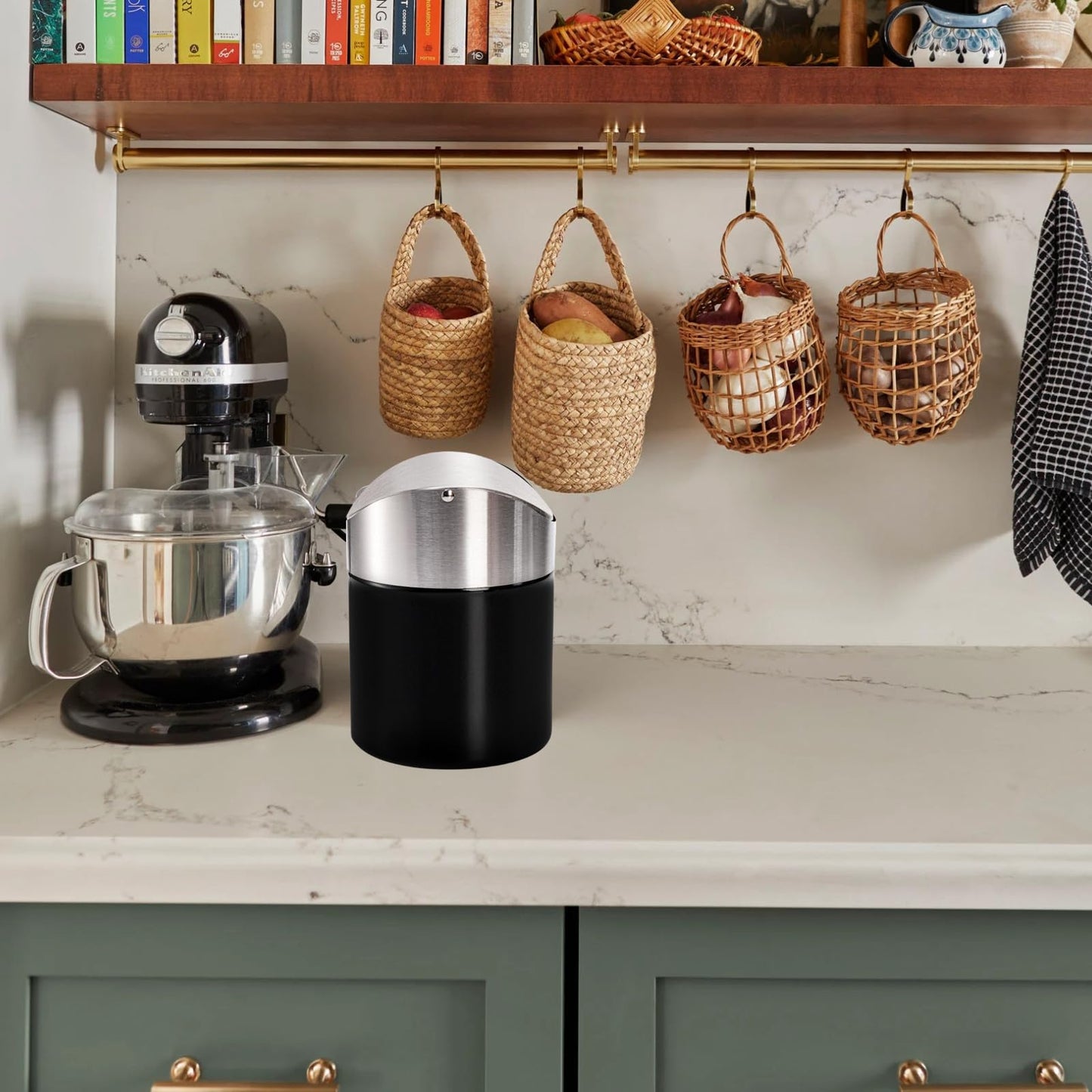 ZOOFOX Set of 2 Mini Trash Can with Swing Lid, Brushed Stainless Steel Countertop Garbage Bin, Modern Tiny Waste Basket for Office Desk, Vanity, Makeup Tabletop, Coffee Table
