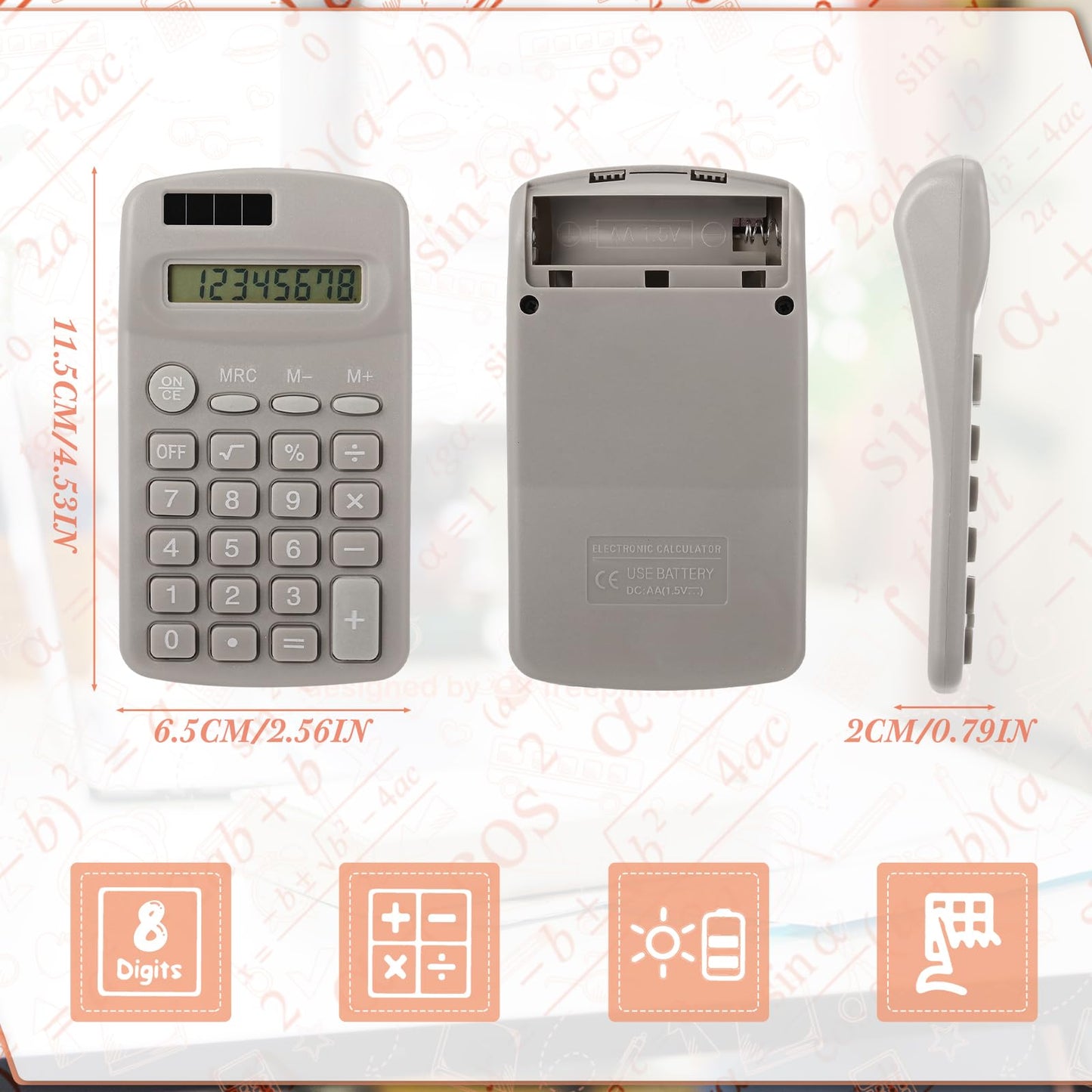 Tellegloww 12 Pcs Pocket Size Solar Calculators Bulk for Classroom Mini Basic Calculator Solar Battery Dual Power 8 Digit Display for Kids Student School Office Accounting Tool
